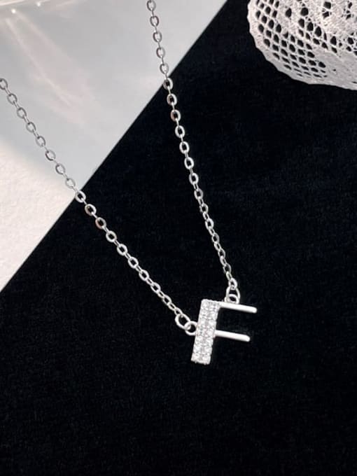 NS1000 [Silver Plated Platinum F] 925 Sterling Silver Cubic Zirconia Letter Minimalist Necklace